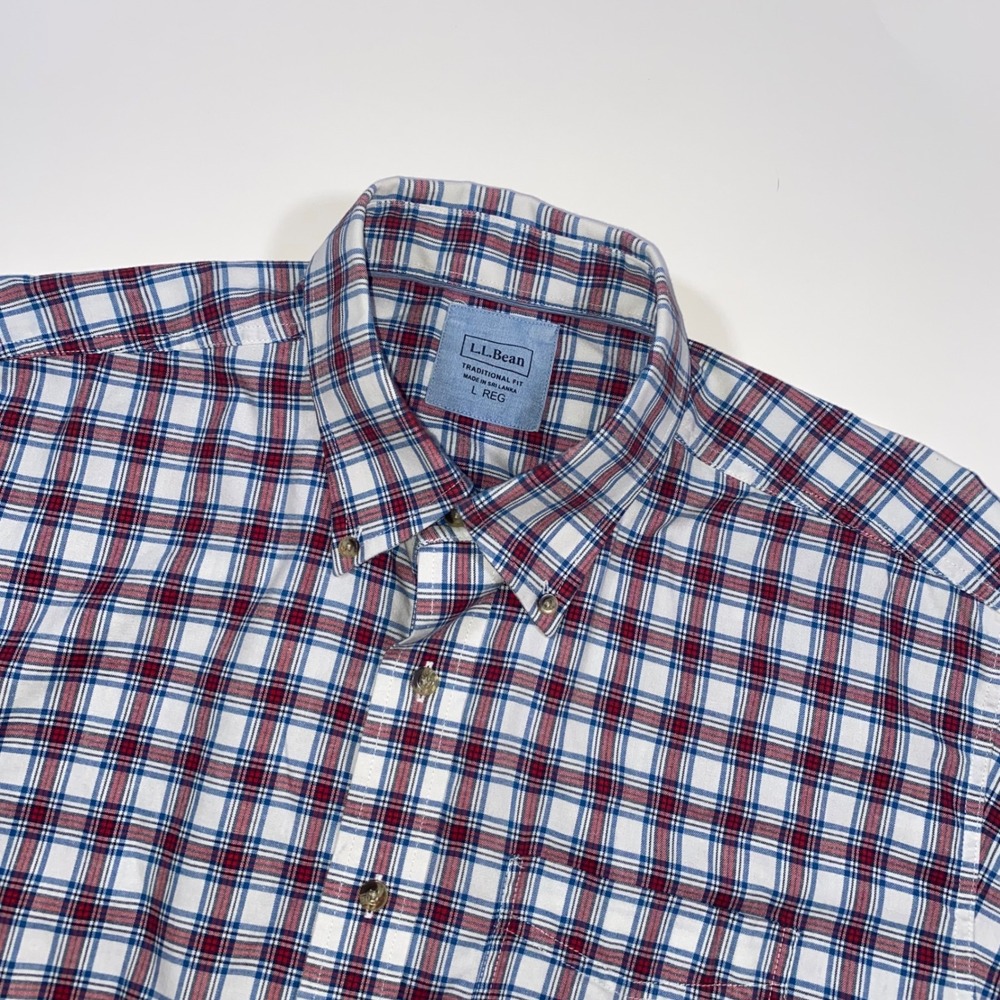 LLBean Mens Traditional Fit Plaid Short Sleeve Button Down‎ Shirt Size L Reg